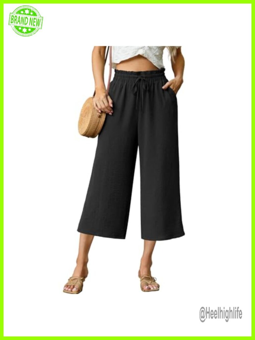 Women's Wide Leg Capri Pants High Waisted Drawstring Pockets Lounge